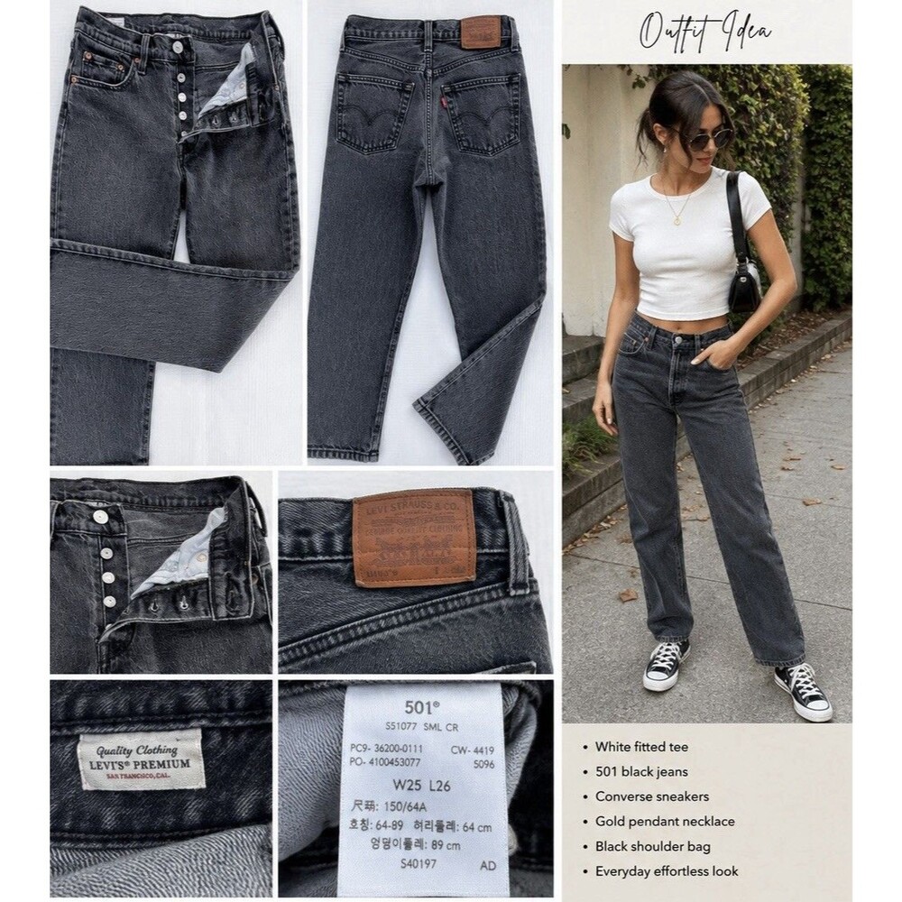 Levi’s Premium 501 Women’s Jeans 25x26 Washed Black High Rise Straight Leg